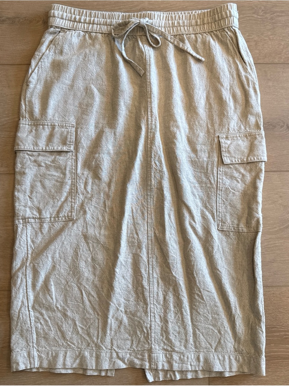 A New Day Women's M Linen Rayon Blend Cargo Slip Midi Straight Skirt Beige/Tan